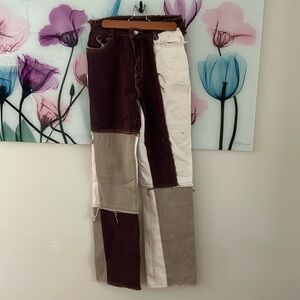 SHEIN jeans size small brown cream and white patchwork